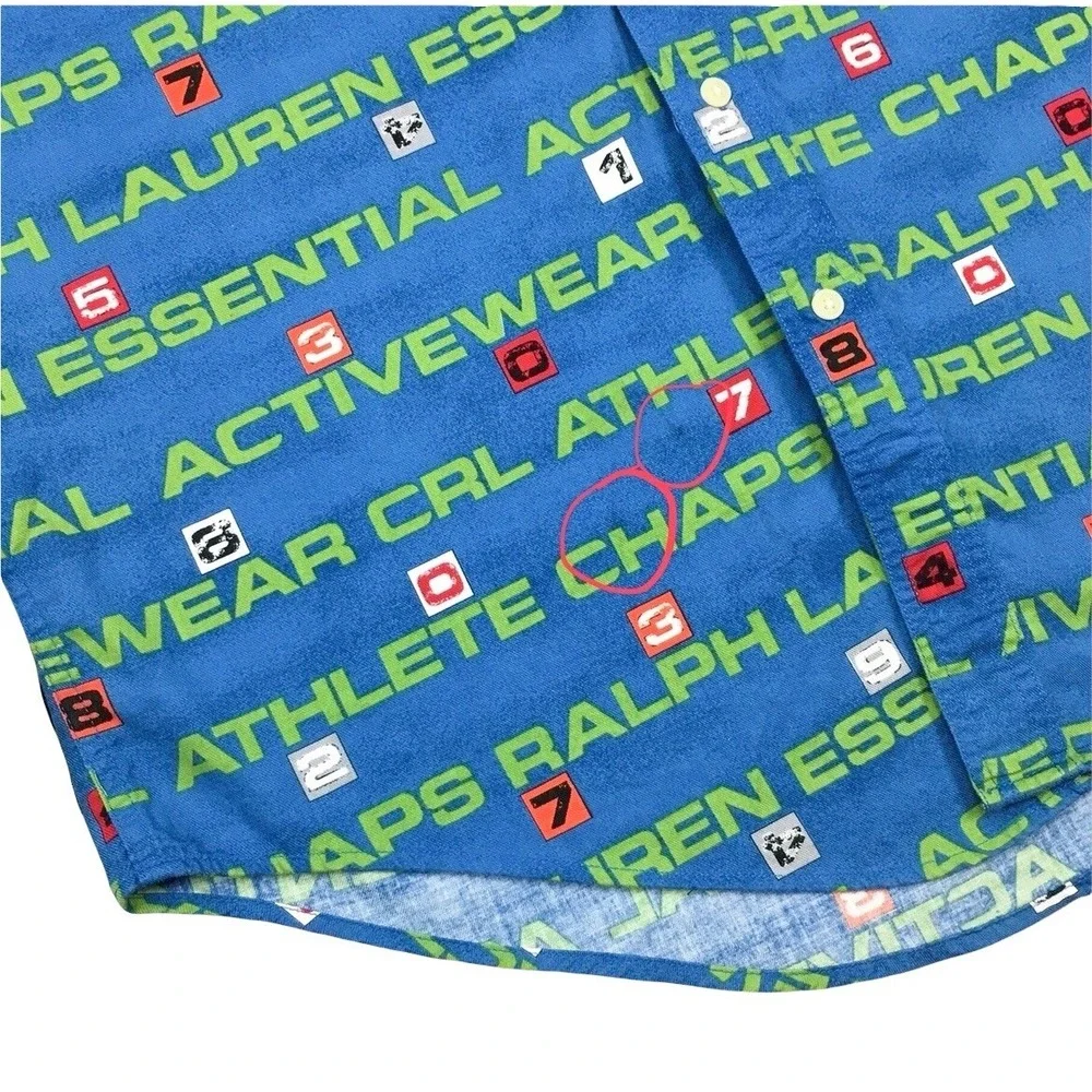 Vtg Rare Ralph Lauren Chaps Button Down Shirt Large All Over Print Activewear